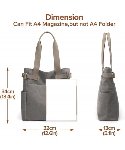 Women Canvas Tote Bag, Multi-Pocket Large Shoulder Bag Casual Handbag with Zipper for Work Daily Use Hobo Bags Khaki $22.38 C...