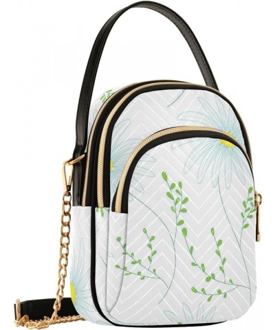 Women's Crossbody Bag, White Daisy Three Zipper Design Handbag Shoulder Bag Wallet Color360 $10.66 Crossbody Bags