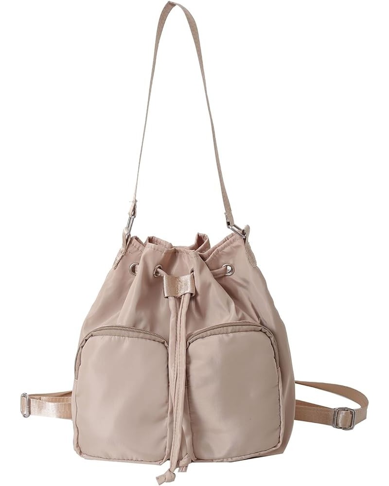 Bucket Bags for Women, Small Drawstring Backpack Crossbody Bucket Purse with Two Straps (Brown) Khaki $11.65 Backpacks