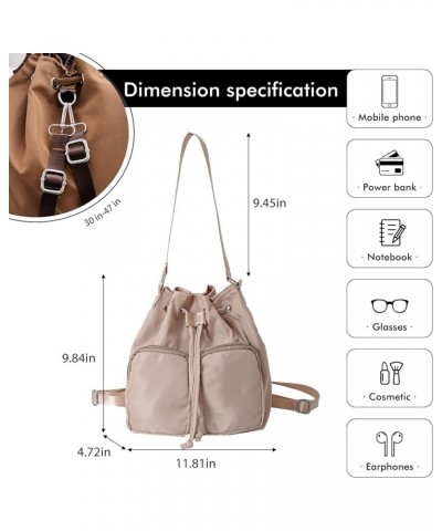 Bucket Bags for Women, Small Drawstring Backpack Crossbody Bucket Purse with Two Straps (Brown) Khaki $11.65 Backpacks