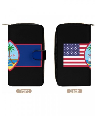 Guam Flag & American Flag Womens Long Wallets Leather Large Capacity Wristlet Clutch Purse Credit Card Holder $18.71 Wristlets