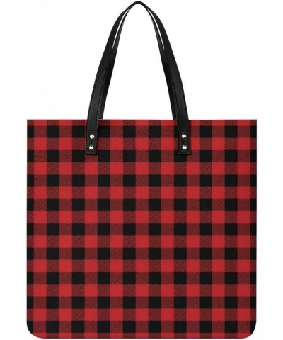 Red Black Buffalo Check Plaid Women Tote Bags Top Handle Satchel Handbags PU Faux Leather Tassel Shoulder Purse $17.86 Totes