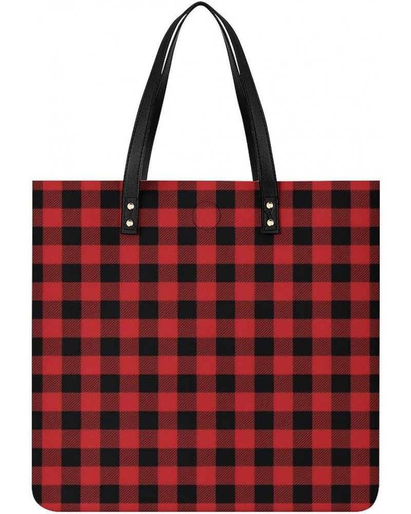 Red Black Buffalo Check Plaid Women Tote Bags Top Handle Satchel Handbags PU Faux Leather Tassel Shoulder Purse $17.86 Totes