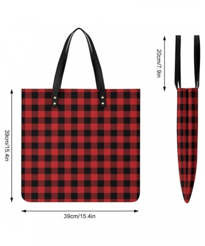 Red Black Buffalo Check Plaid Women Tote Bags Top Handle Satchel Handbags PU Faux Leather Tassel Shoulder Purse $17.86 Totes