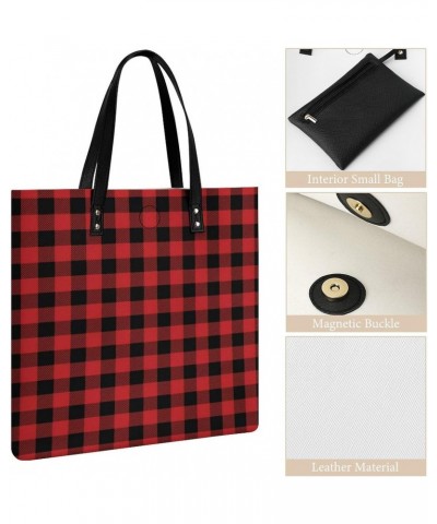 Red Black Buffalo Check Plaid Women Tote Bags Top Handle Satchel Handbags PU Faux Leather Tassel Shoulder Purse $17.86 Totes