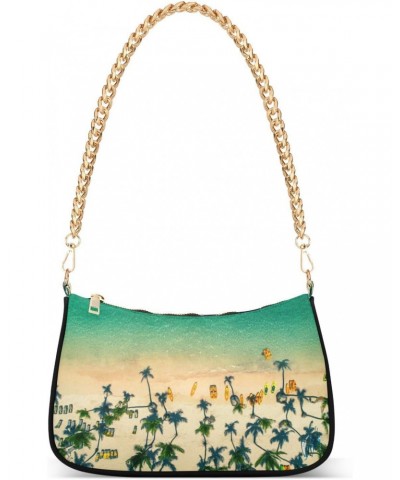 Summer Beach Palm Surf Shoulder Bag for Women Hobo Tote Handbag Gold Chain Crossbody Bag with Zipper Clutch Purse Handbags $1...