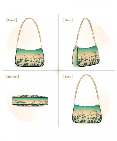 Summer Beach Palm Surf Shoulder Bag for Women Hobo Tote Handbag Gold Chain Crossbody Bag with Zipper Clutch Purse Handbags $1...