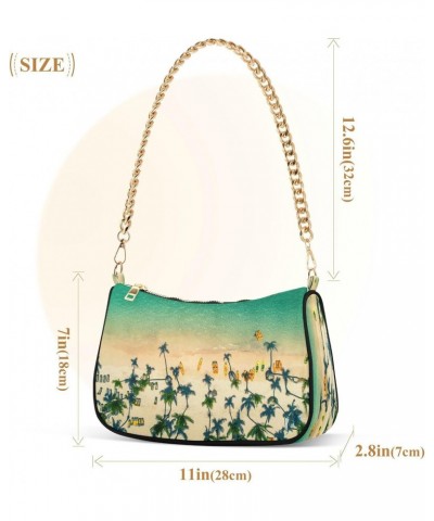 Summer Beach Palm Surf Shoulder Bag for Women Hobo Tote Handbag Gold Chain Crossbody Bag with Zipper Clutch Purse Handbags $1...