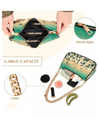 Summer Beach Palm Surf Shoulder Bag for Women Hobo Tote Handbag Gold Chain Crossbody Bag with Zipper Clutch Purse Handbags $1...