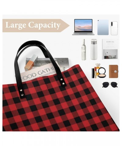 Red Black Buffalo Check Plaid Women Tote Bags Top Handle Satchel Handbags PU Faux Leather Tassel Shoulder Purse $17.86 Totes