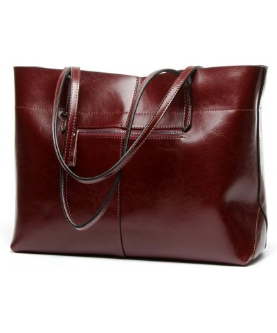 Women's Soft Leather Handbag Work Tote Large Shoulder Bag Red Wine $47.72 Totes