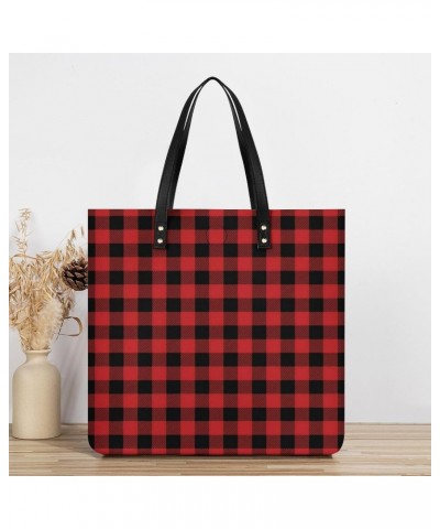 Red Black Buffalo Check Plaid Women Tote Bags Top Handle Satchel Handbags PU Faux Leather Tassel Shoulder Purse $17.86 Totes