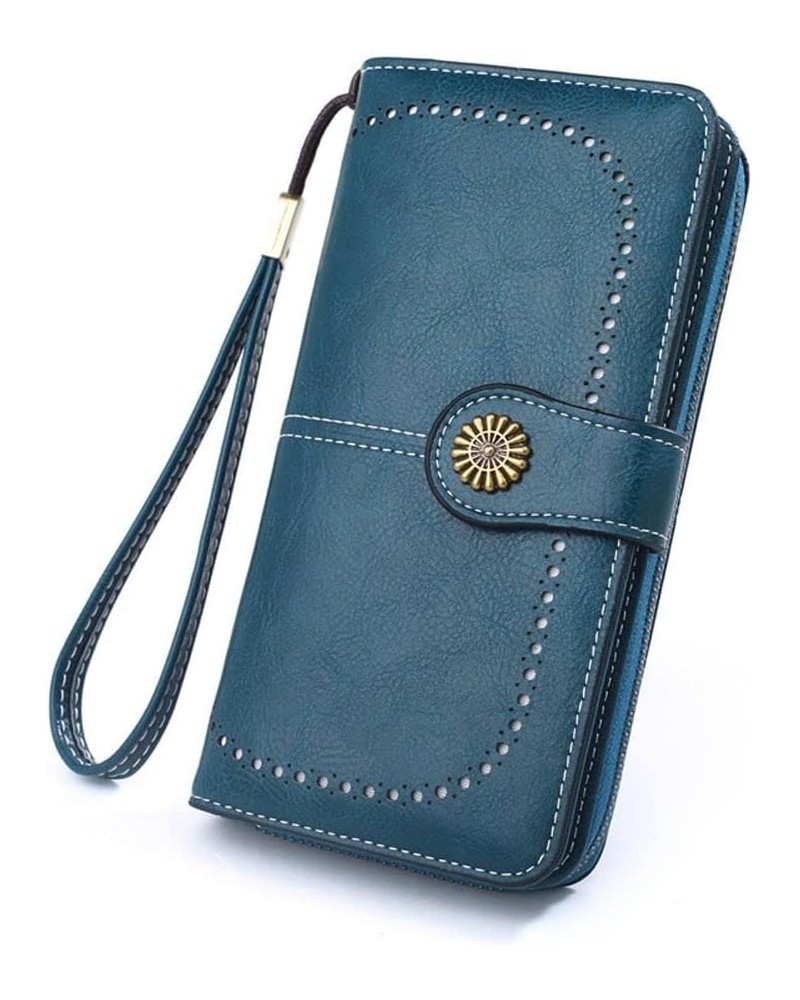 Elegant Flower Coin Purse Women Wallets Solid Color PU Leather Money Bag Card Holder Women Handbag(Blue) Blue $11.86 Wallets