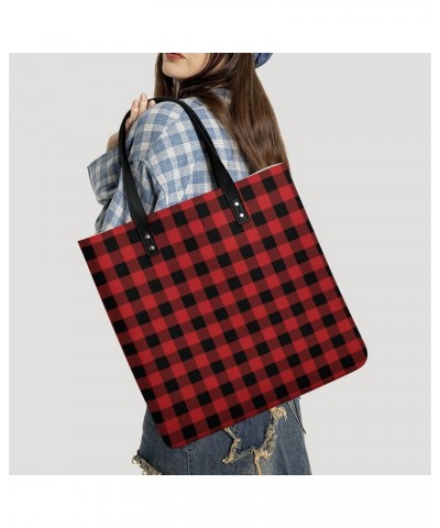 Red Black Buffalo Check Plaid Women Tote Bags Top Handle Satchel Handbags PU Faux Leather Tassel Shoulder Purse $17.86 Totes