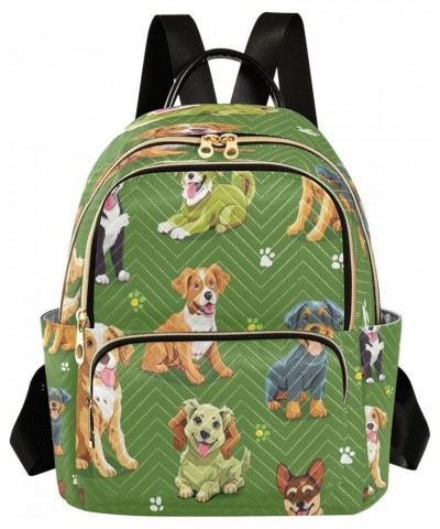 Dachshund Puppy Pug Paw Print Green Women Backpack Purse Ladies Fashion Shoulder Bag Daypack Travel Bag 7.5L Medium $15.19 Ba...