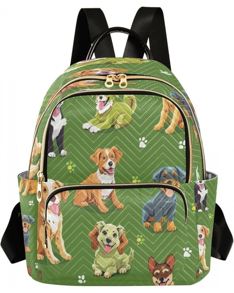 Dachshund Puppy Pug Paw Print Green Women Backpack Purse Ladies Fashion Shoulder Bag Daypack Travel Bag 7.5L Medium $15.19 Ba...