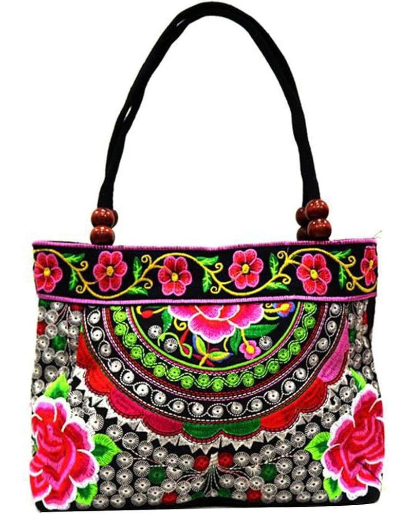 Women Floral Handbags Embroidery Totes Bag Travel Beach Bag Vintage Hobo Tote Bag Ethnic Shoulder Bag Pointed Flower Red $9.9...