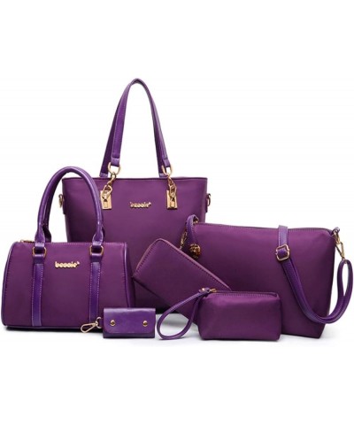 Women Handbag and Purse 6Pcs Tote Satchel Top Handle Crossbody Shoulder Bag Clutch Wallet Key Case Purple $19.97 Totes