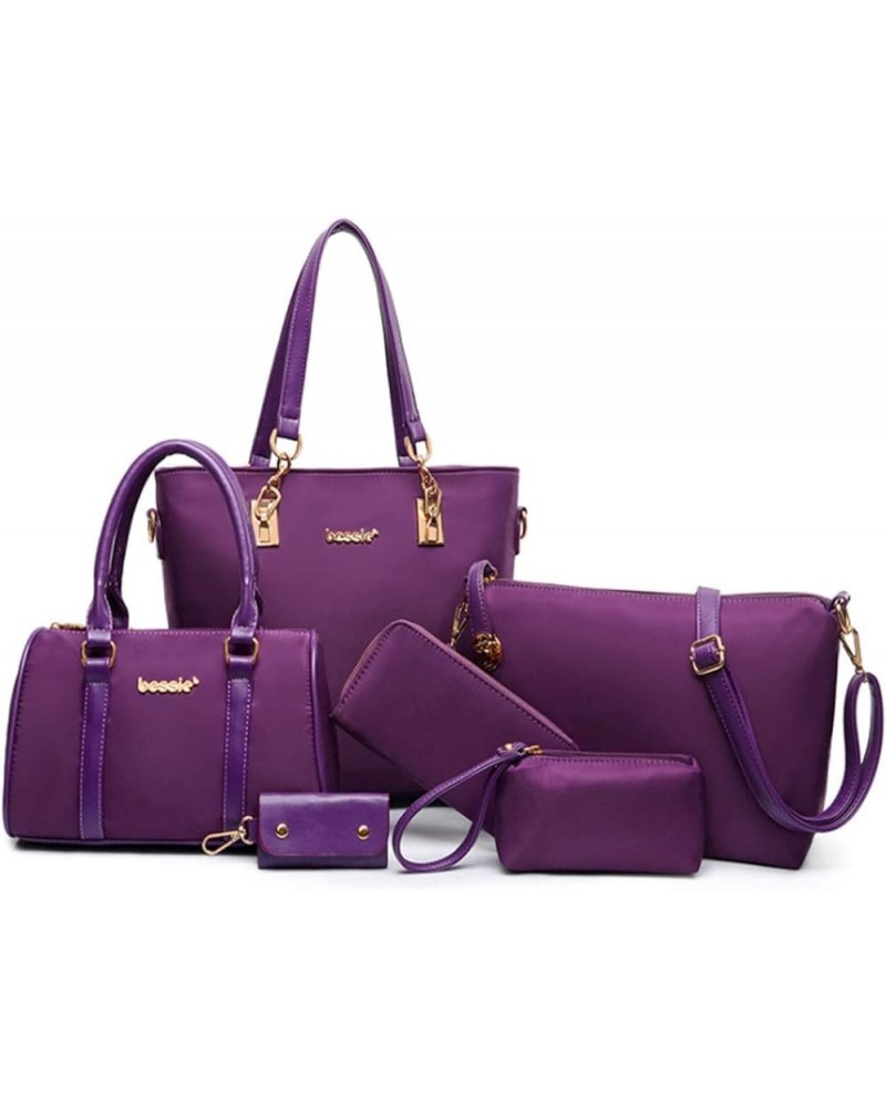 Women Handbag and Purse 6Pcs Tote Satchel Top Handle Crossbody Shoulder Bag Clutch Wallet Key Case Purple $19.97 Totes