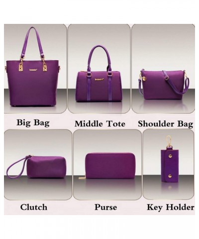 Women Handbag and Purse 6Pcs Tote Satchel Top Handle Crossbody Shoulder Bag Clutch Wallet Key Case Purple $19.97 Totes