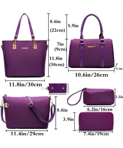 Women Handbag and Purse 6Pcs Tote Satchel Top Handle Crossbody Shoulder Bag Clutch Wallet Key Case Purple $19.97 Totes