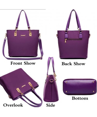 Women Handbag and Purse 6Pcs Tote Satchel Top Handle Crossbody Shoulder Bag Clutch Wallet Key Case Purple $19.97 Totes