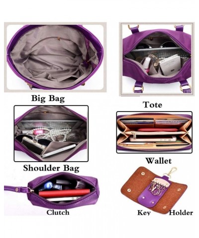 Women Handbag and Purse 6Pcs Tote Satchel Top Handle Crossbody Shoulder Bag Clutch Wallet Key Case Purple $19.97 Totes