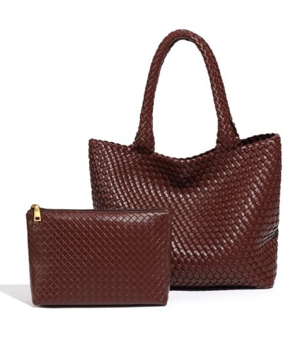 Woven Bag for Women, Women's PU Vegan Leather Tote Bag Summer Beach Travel Bag Woven Composite Shoulder Bag Dark Brown $27.12...