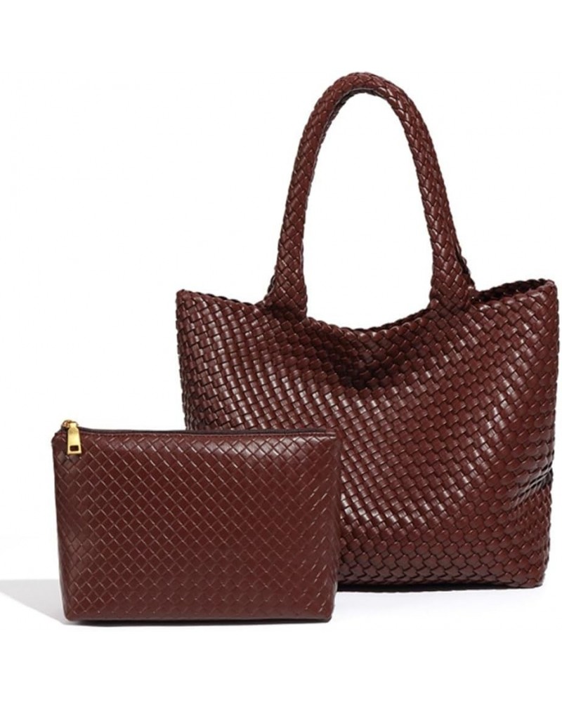 Woven Bag for Women, Women's PU Vegan Leather Tote Bag Summer Beach Travel Bag Woven Composite Shoulder Bag Dark Brown $27.12...