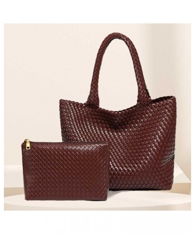 Woven Bag for Women, Women's PU Vegan Leather Tote Bag Summer Beach Travel Bag Woven Composite Shoulder Bag Dark Brown $27.12...