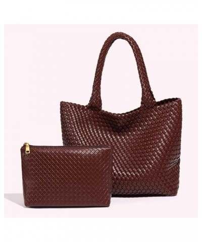 Woven Bag for Women, Women's PU Vegan Leather Tote Bag Summer Beach Travel Bag Woven Composite Shoulder Bag Dark Brown $27.12...