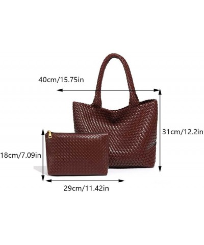 Woven Bag for Women, Women's PU Vegan Leather Tote Bag Summer Beach Travel Bag Woven Composite Shoulder Bag Dark Brown $27.12...