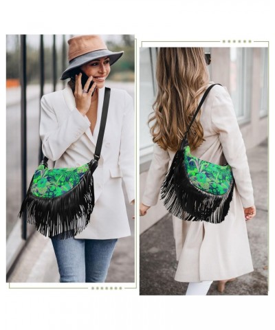 Tropical Pattern Tassel Crossbody Bag with Adjustable Strap and Zipper Crossbody Handbag for Women $15.67 Crossbody Bags