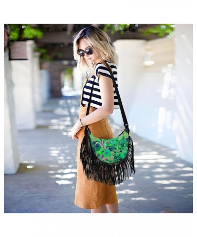 Tropical Pattern Tassel Crossbody Bag with Adjustable Strap and Zipper Crossbody Handbag for Women $15.67 Crossbody Bags