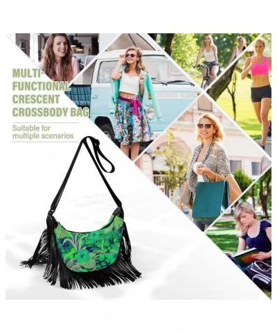 Tropical Pattern Tassel Crossbody Bag with Adjustable Strap and Zipper Crossbody Handbag for Women $15.67 Crossbody Bags