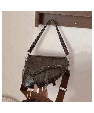 Women Retro Shoulder Bag PU Leather Fashion Saddle Handbag Solid Color Luxury Sling Bag Ladies Daily Outdoor Bag Coffee $13.4...