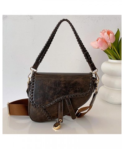 Women Retro Shoulder Bag PU Leather Fashion Saddle Handbag Solid Color Luxury Sling Bag Ladies Daily Outdoor Bag Coffee $13.4...