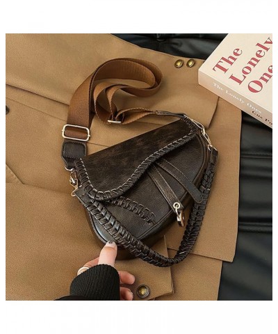 Women Retro Shoulder Bag PU Leather Fashion Saddle Handbag Solid Color Luxury Sling Bag Ladies Daily Outdoor Bag Coffee $13.4...