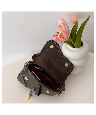 Women Retro Shoulder Bag PU Leather Fashion Saddle Handbag Solid Color Luxury Sling Bag Ladies Daily Outdoor Bag Coffee $13.4...