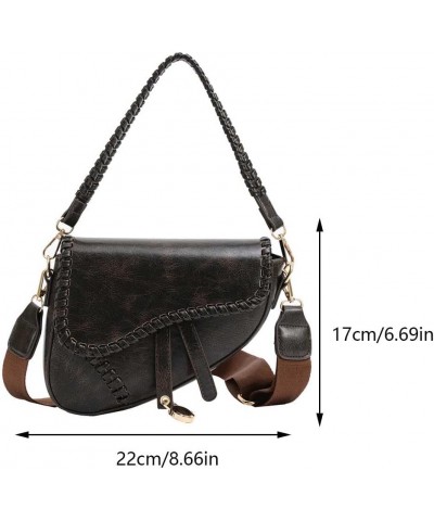 Women Retro Shoulder Bag PU Leather Fashion Saddle Handbag Solid Color Luxury Sling Bag Ladies Daily Outdoor Bag Coffee $13.4...