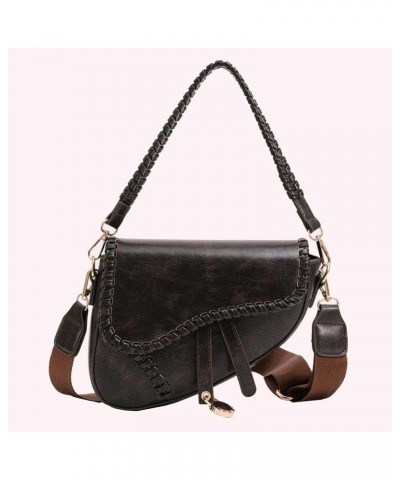 Women Retro Shoulder Bag PU Leather Fashion Saddle Handbag Solid Color Luxury Sling Bag Ladies Daily Outdoor Bag Coffee $13.4...