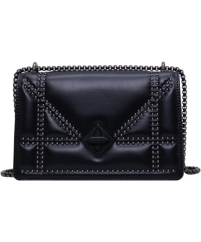 Chain Crossbody Bags for Women Fashion Rivet Luxury Ladies PU Leather Shoulder Messenger Bag Black (Color : Black, Size : 9 *...