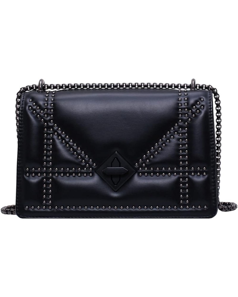 Chain Crossbody Bags for Women Fashion Rivet Luxury Ladies PU Leather Shoulder Messenger Bag Black (Color : Black, Size : 9 *...