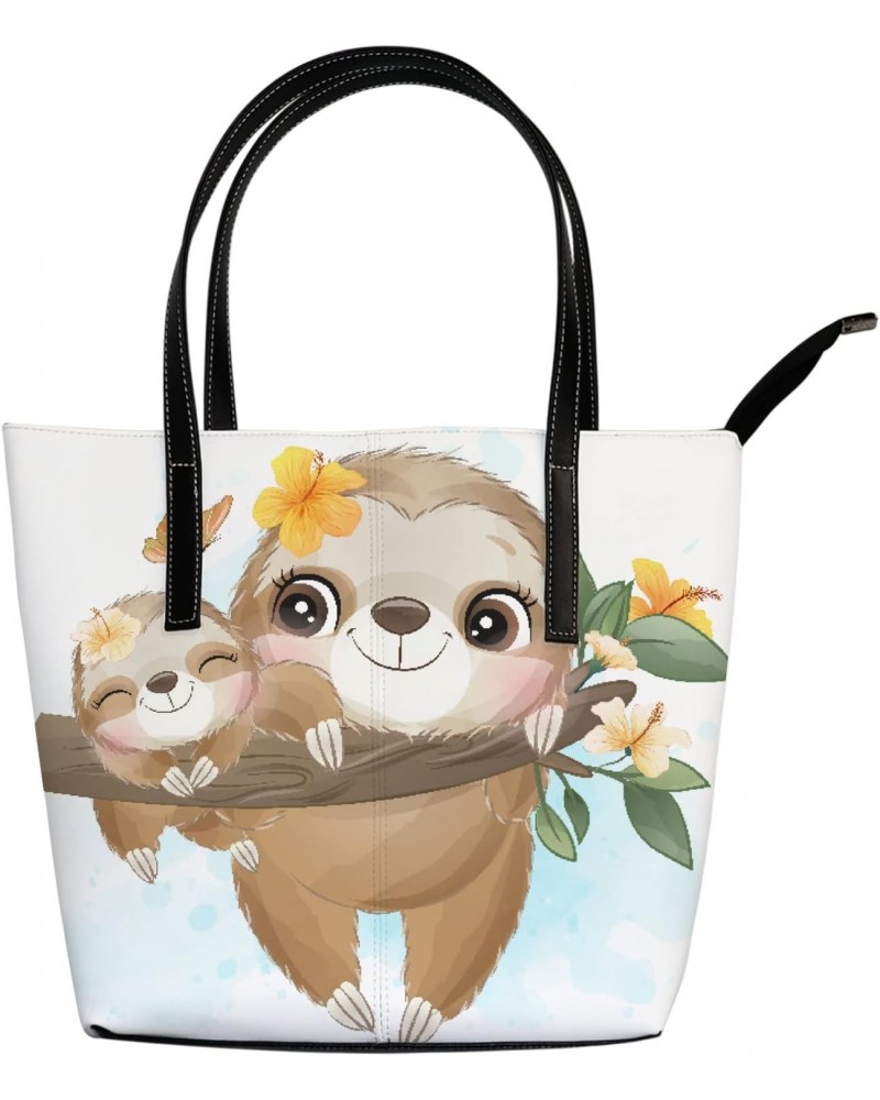 Shoulder Bag Tote Bags for Women Cute Little Sloth Leather Shopper Work Handbags Large Casual Bag $22.08 Totes