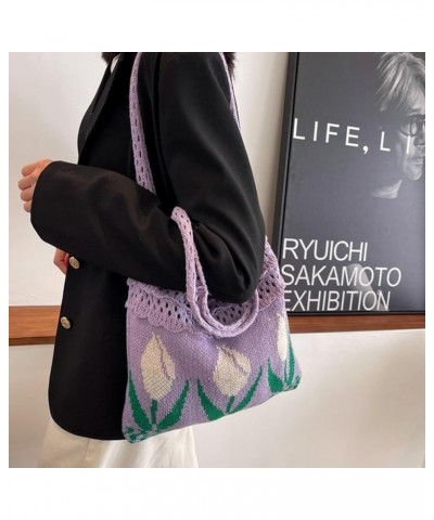 shoulder handbag Stylish Knitted Tote Bag Fashionable Shoulder Bags for Women Braid Handbag with Artistic Charm Brown $9.87 T...