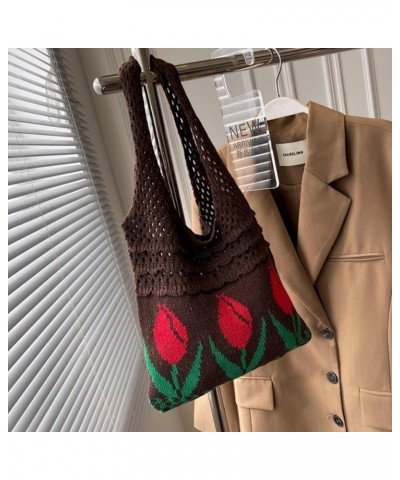 shoulder handbag Stylish Knitted Tote Bag Fashionable Shoulder Bags for Women Braid Handbag with Artistic Charm Brown $9.87 T...