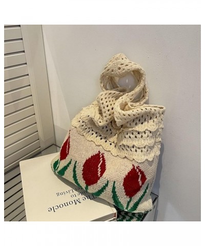 shoulder handbag Stylish Knitted Tote Bag Fashionable Shoulder Bags for Women Braid Handbag with Artistic Charm Brown $9.87 T...