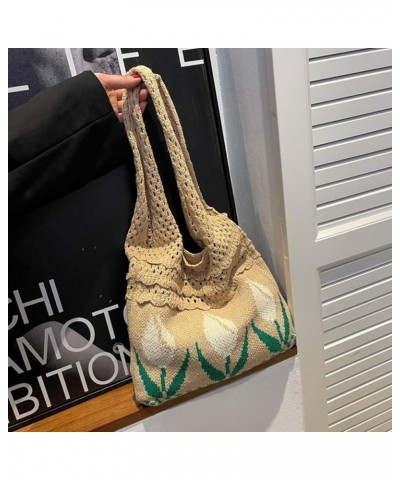 shoulder handbag Stylish Knitted Tote Bag Fashionable Shoulder Bags for Women Braid Handbag with Artistic Charm Brown $9.87 T...