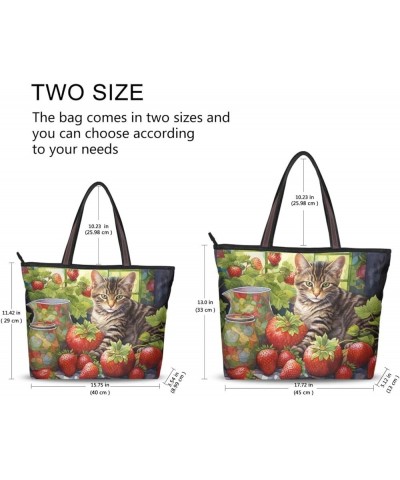 Women Tote Bags Strawberry Cute Cat Top Handle Satchel Handbags Shoulder Bag for Shopping 20848046 Cute Cat $11.54 Satchels