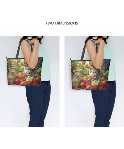 Women Tote Bags Strawberry Cute Cat Top Handle Satchel Handbags Shoulder Bag for Shopping 20848046 Cute Cat $11.54 Satchels